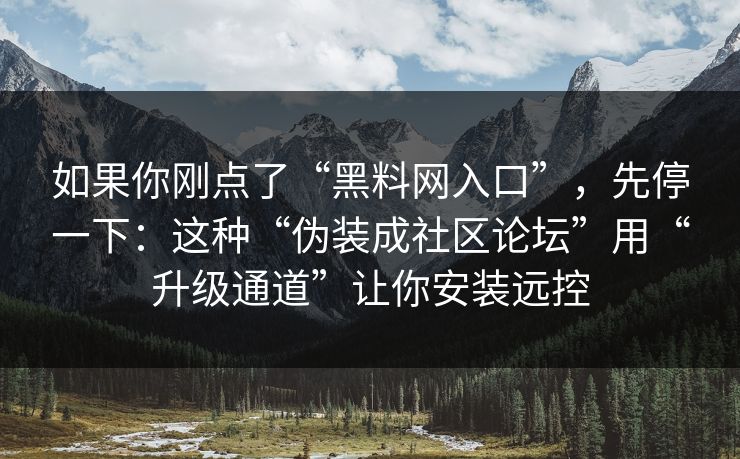 如果你刚点了“黑料网入口”，先停一下：这种“伪装成社区论坛”用“升级通道”让你安装远控